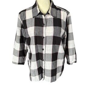 Christopher & Banks women's 3/4 sleeve collared button down plaid shirt medium
